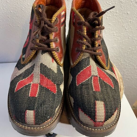 Vintage Cosmos Kilim Turkish Leather Ankle Combat Boots Size 9 EUC - Picture 2 of 7